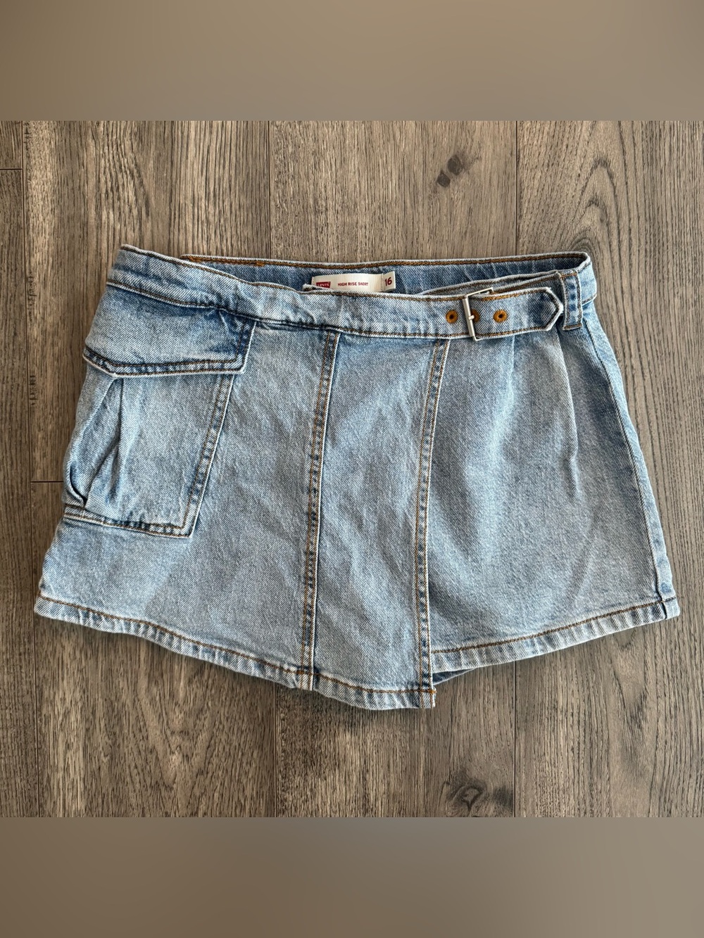 Levi's Light Blue Denim Mini Skirt with Belted Waist